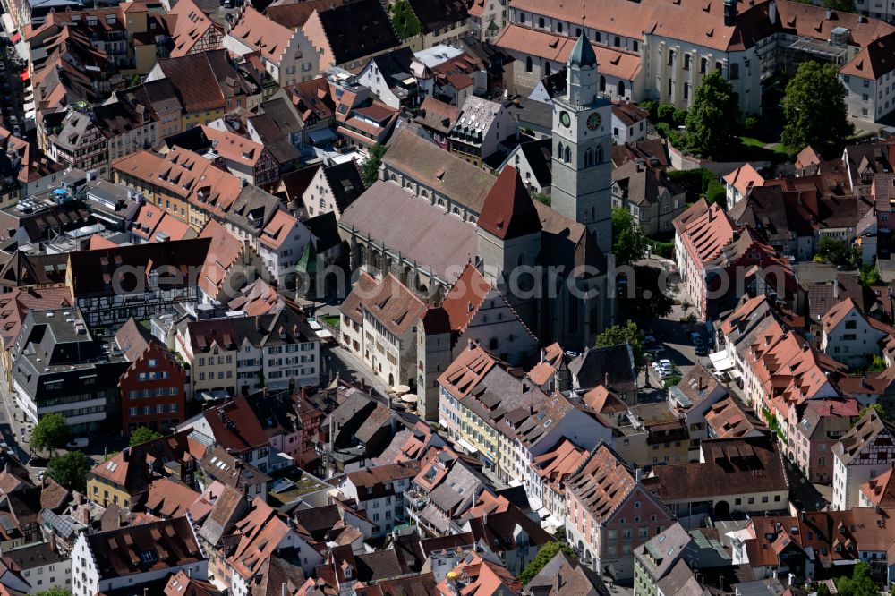 Überlingen from above - Church building of the cathedral of St.-Nikolaus-Muenster on street Muensterstrasse in Ueberlingen at Bodensee in the state Baden-Wuerttemberg, Germany