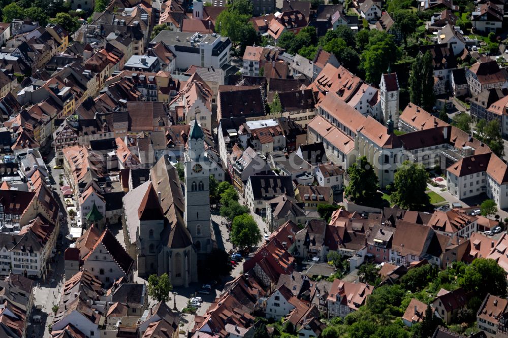 Überlingen from above - Church building of the cathedral of St.-Nikolaus-Muenster on street Muensterstrasse in Ueberlingen at Bodensee in the state Baden-Wuerttemberg, Germany