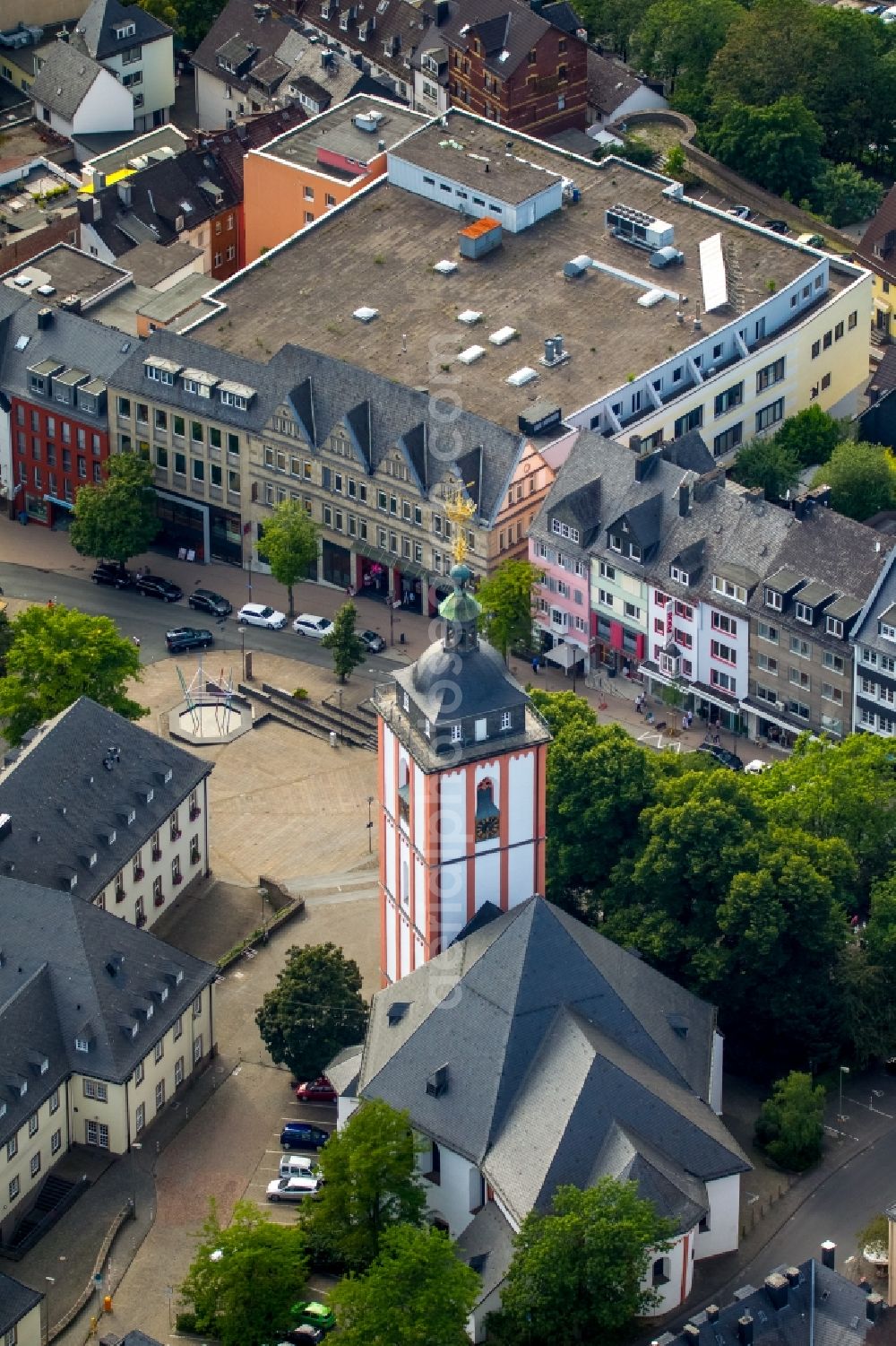 Siegen from above - Church building Nikoleikirche in Siegen in the state North Rhine-Westphalia