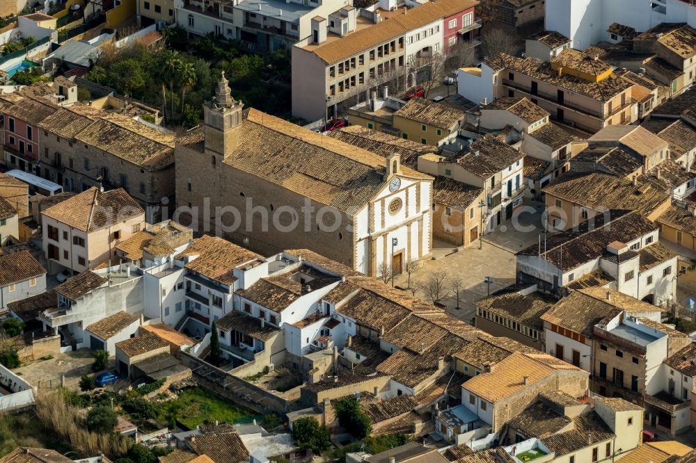 Consell from the bird's eye view: Church building in Nuestra Senora de la Visitacion Old Town- center of downtown in Consell in Balearische Insel Mallorca, Spain