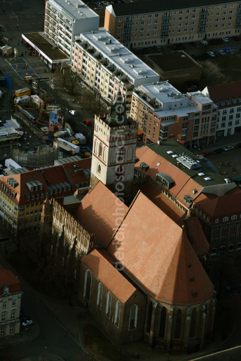 Aerial image Frankfurt (Oder) - Church building Oberkirche St. Marien in Frankfurt (Oder) in the state Brandenburg