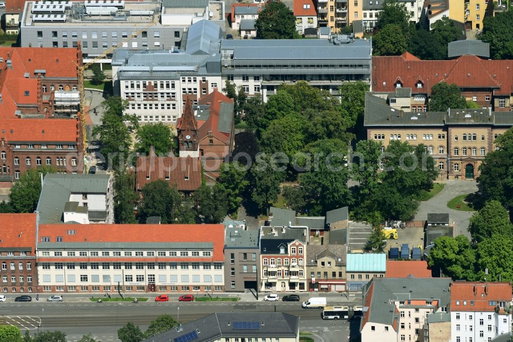 Potsdam from the bird's eye view: Church building Oberlinkirche - Kirchengemeinde in Oberlinhaus on Rudolf-Breitscheid-Strasse in the district Babelsberg in Potsdam in the state Brandenburg, Germany