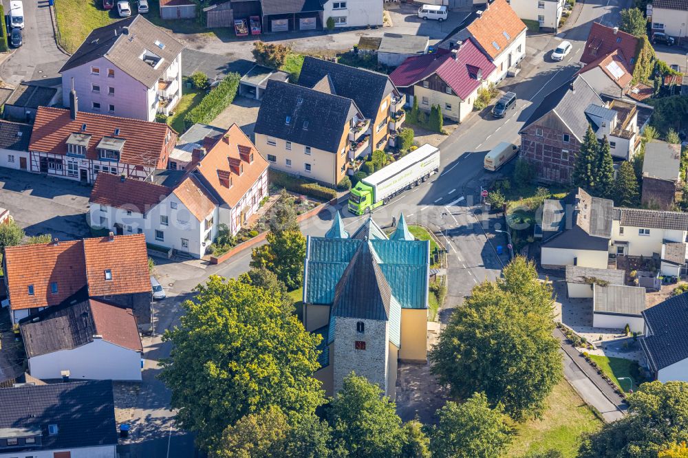 Aerial photograph Opherdicke - Church building on Unnaer Strasse in Opherdicke in the state North Rhine-Westphalia, Germany