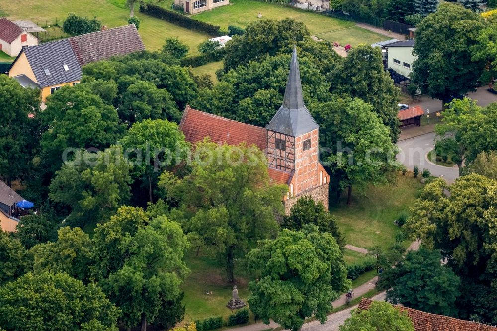 Vipperow from above - Church building in the village of Vipperow in the state Mecklenburg - Western Pomerania