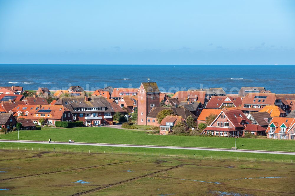 Baltrum from above - Church building in the village of in Baltrum in the state Lower Saxony, Germany