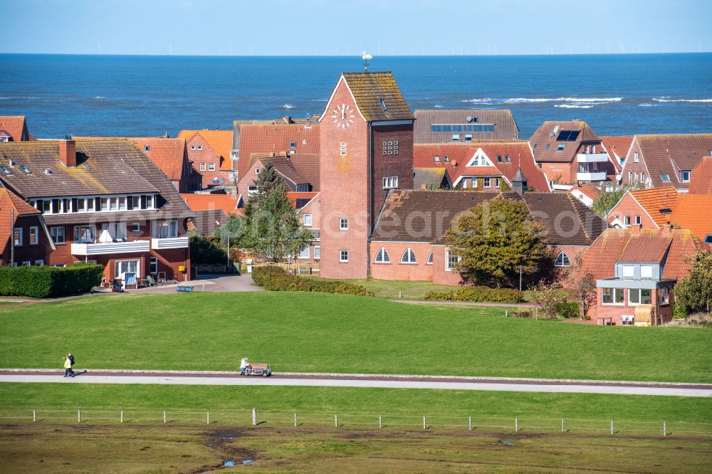 Aerial image Baltrum - Church building in the village of in Baltrum in the state Lower Saxony, Germany