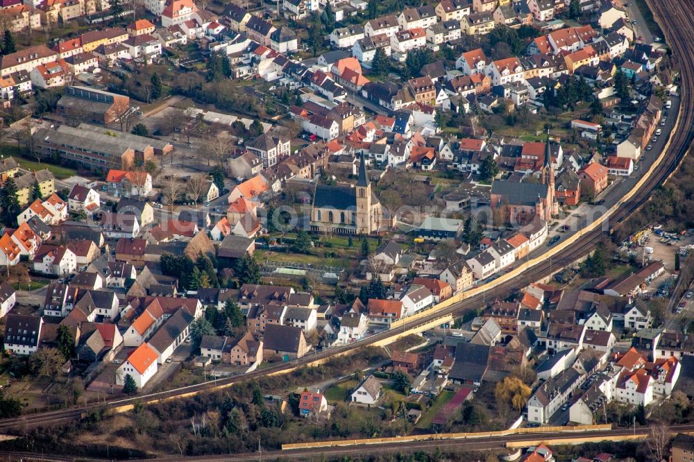 Mannheim from the bird's eye view: Church building in the village of in the district Friedrichsfeld in Mannheim in the state Baden-Wuerttemberg, Germany