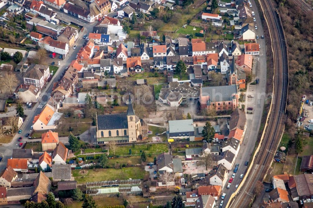 Aerial photograph Mannheim - Church building in the village of in the district Friedrichsfeld in Mannheim in the state Baden-Wuerttemberg, Germany