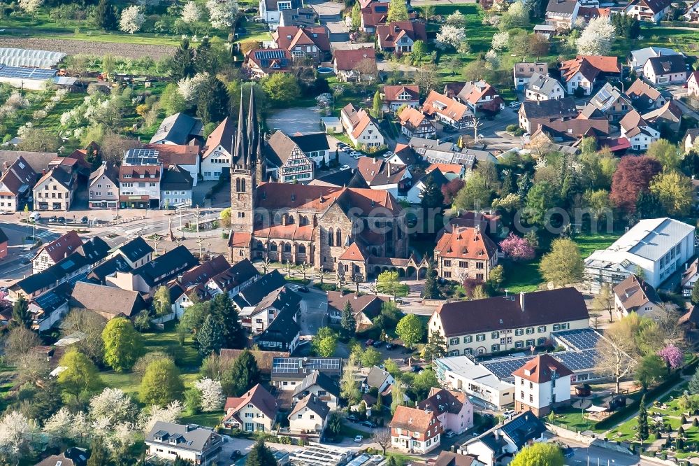 Ottersweier from the bird's eye view: Church building in Ottersweier Old Town- center of downtown in Ottersweier in the state Baden-Wuerttemberg, Germany