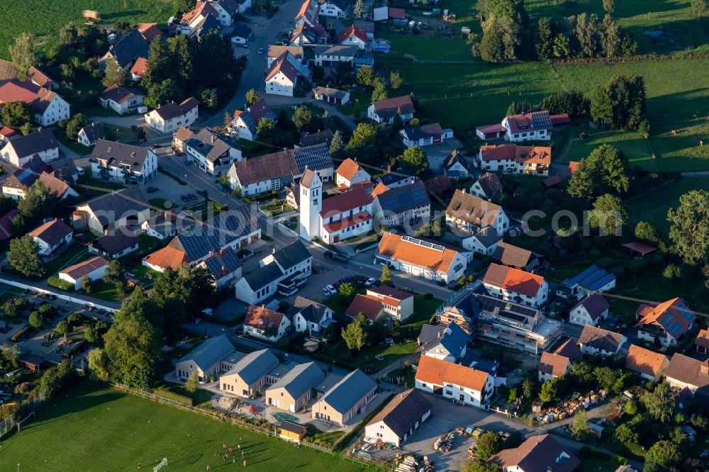 Aerial image Braunenweiler - Church building of St. Pankratius Church in the village of in Braunenweiler in the state Baden-Wuerttemberg, Germany