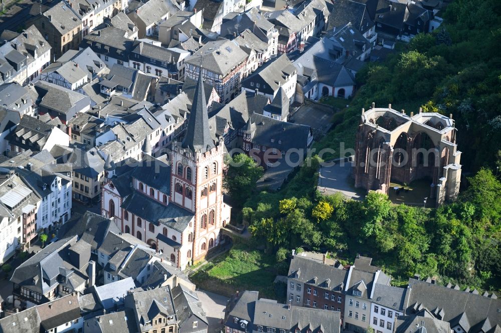 Aerial image Bacharach - Church building Parish Church of St. Peter on Oberstrasse in Bacharach in the state Rhineland-Palatinate, Germany