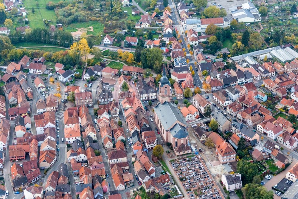 Aerial photograph Reichshoffen - Church building of paroisse protestante in Reichshoffen in Grand Est, France