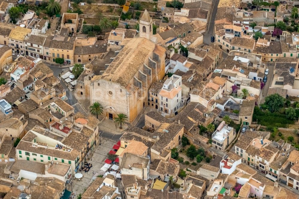 Santanyi from above - Church building ParrA?quia de Sant Andreu in the village of in Santanyi in Balearische Insel Mallorca, Spain