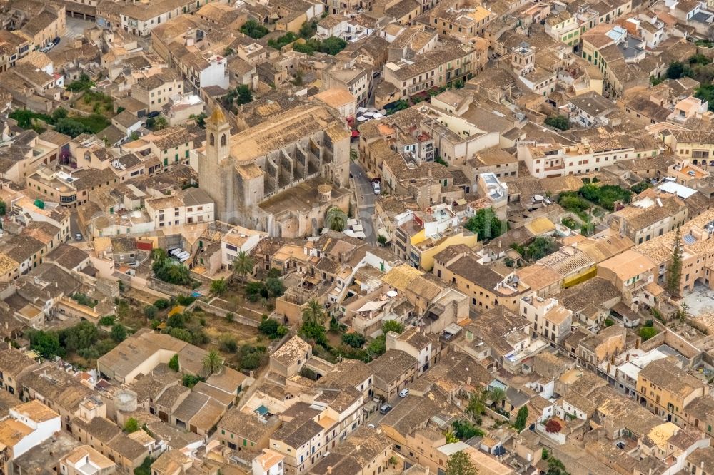 Santanyi from above - Church building ParrA?quia de Sant Andreu in the village of in Santanyi in Balearische Insel Mallorca, Spain