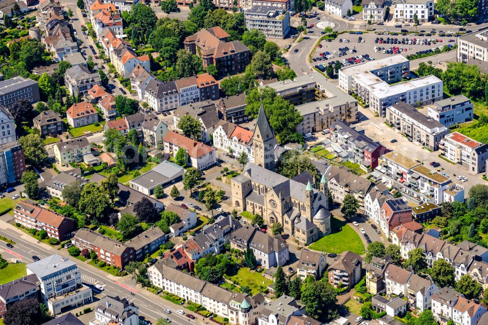 Aerial photograph Recklinghausen - Church building St. Paulus Kirche in Recklinghausen at Ruhrgebiet in the state North Rhine-Westphalia, Germany