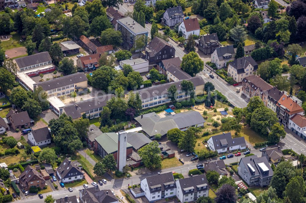 Castrop-Rauxel from above - Church building Pauluskirche on street Alleestrasse in the district Bladenhorst in Castrop-Rauxel at Ruhrgebiet in the state North Rhine-Westphalia, Germany