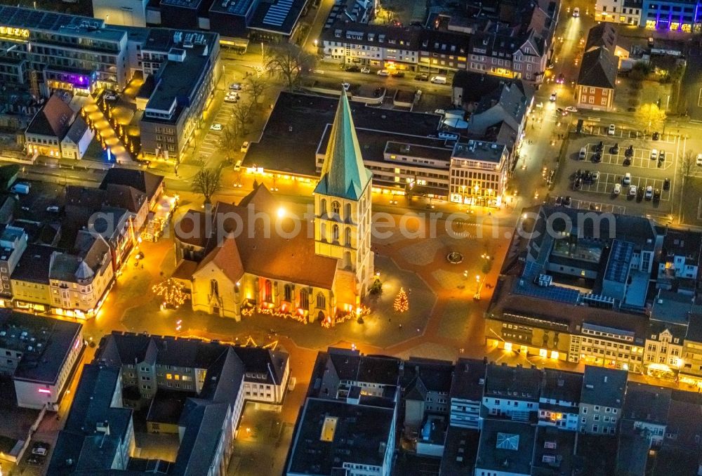 Aerial photograph Hamm - Church building Pauluskirche on Marktplatz in Hamm in the state North Rhine-Westphalia, Germany