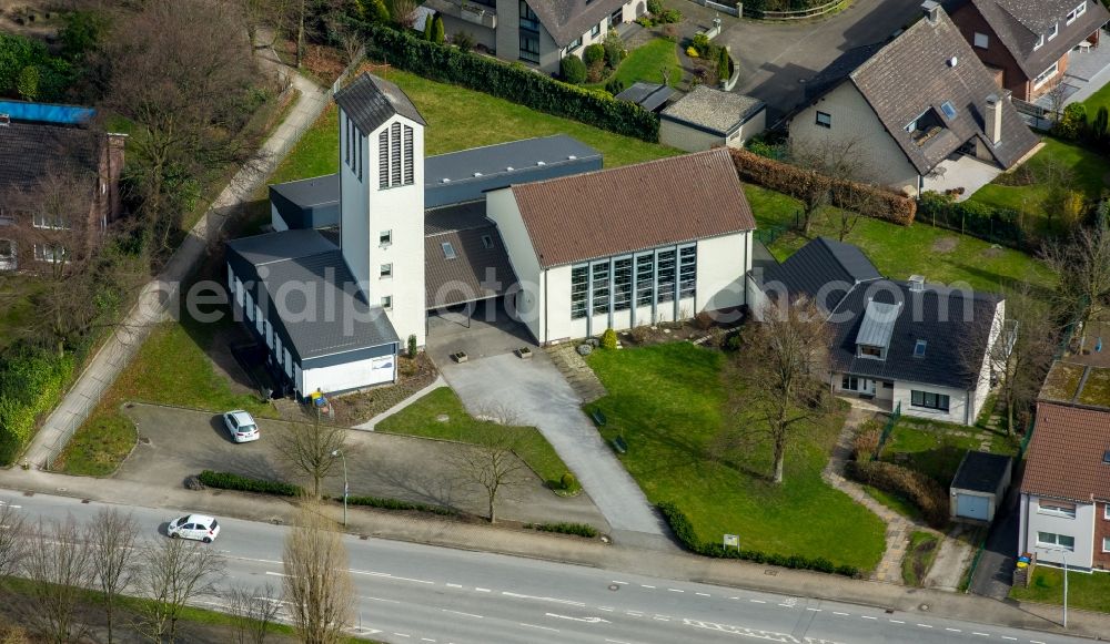 Kirchhellen from the bird's eye view: Church building Pauluskirche on Kirchhellener Ring in Kirchhellen in the state North Rhine-Westphalia, Germany