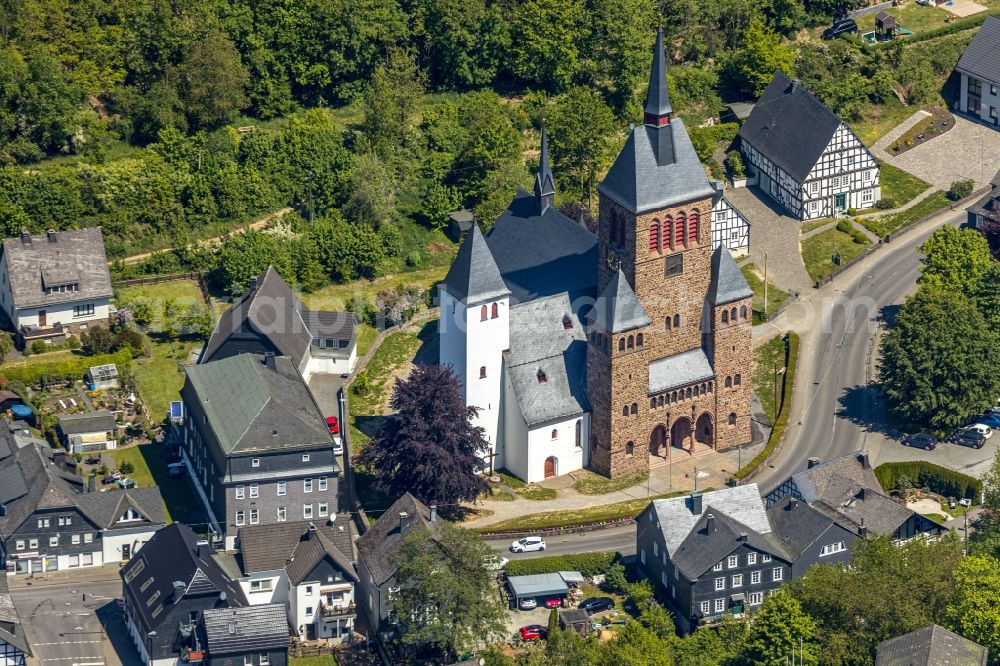 Aerial image Kirchhundem - Church building St. Peter u. Paul in Kirchhundem at Sauerland in the state North Rhine-Westphalia, Germany