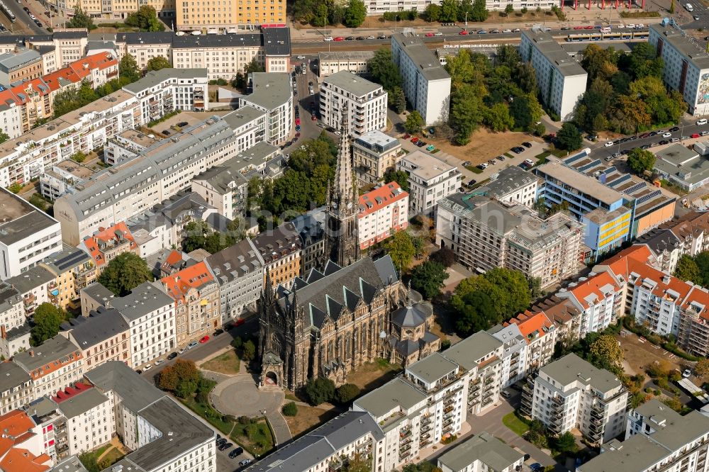 Aerial photograph Leipzig - Church building of Peterskirche on Schletterstrasse in Leipzig in the state Saxony, Germany