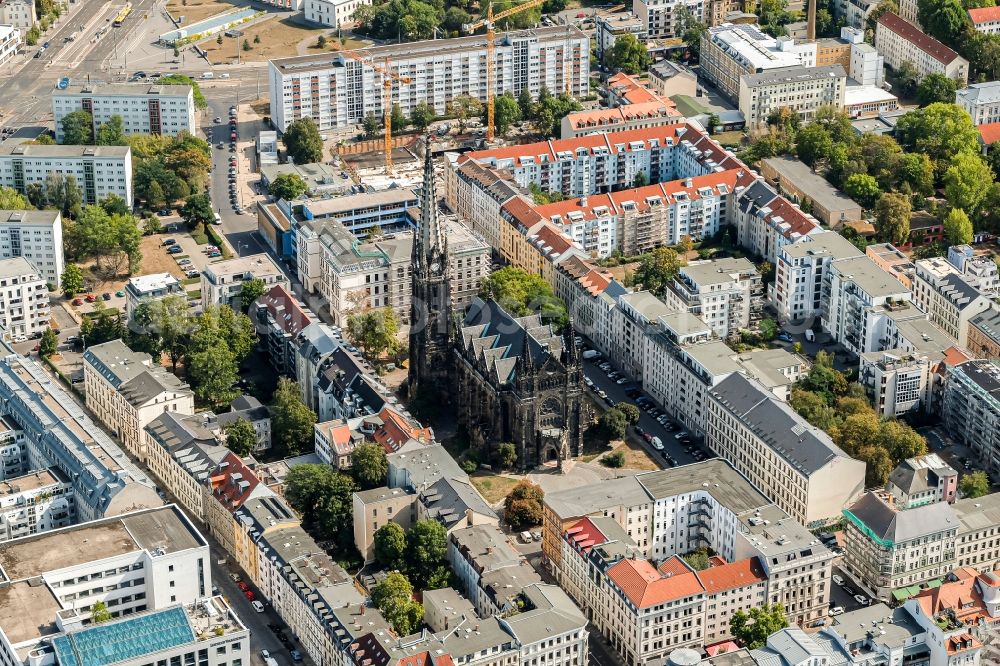 Leipzig from above - Church building of Peterskirche on Schletterstrasse in Leipzig in the state Saxony, Germany