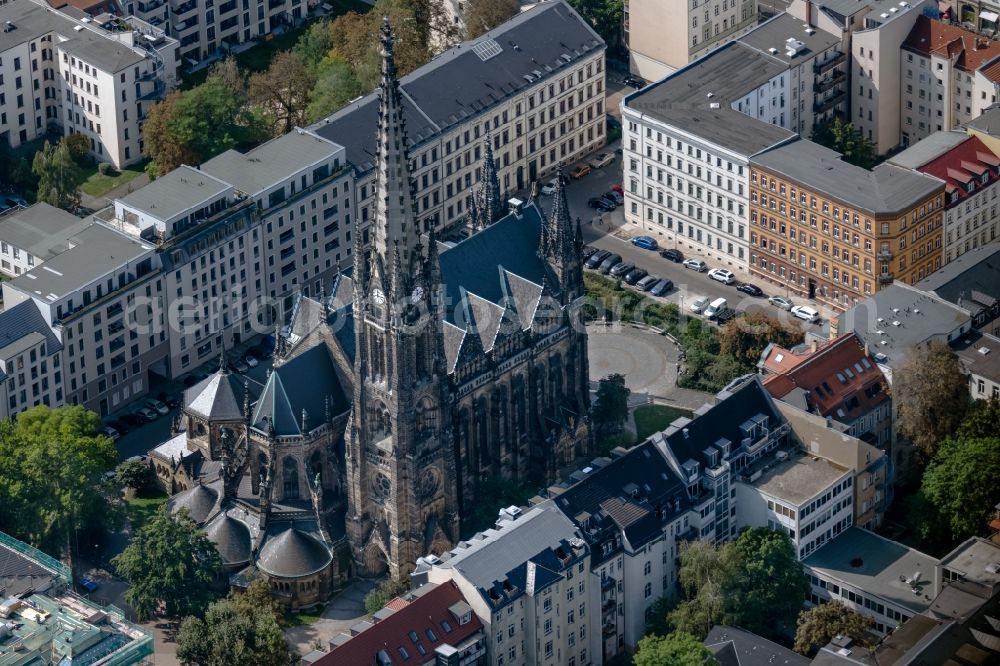 Aerial image Leipzig - Church building of Peterskirche on Schletterstrasse in Leipzig in the state Saxony, Germany