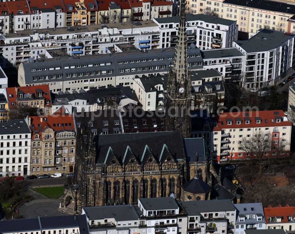 Leipzig from above - Church building Peterskirche on Schletterstrasse in the district Zentrum-Sued in Leipzig in the state Saxony