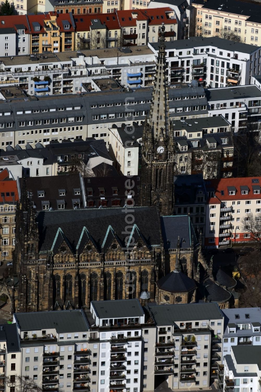 Leipzig from the bird's eye view: Church building Peterskirche on Schletterstrasse in the district Zentrum-Sued in Leipzig in the state Saxony