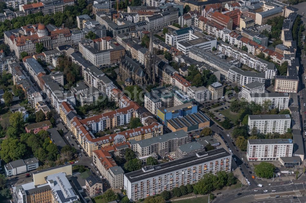 Aerial photograph Leipzig - Church building Peterskirche on Schletterstrasse in the district Zentrum-Sued in Leipzig in the state Saxony