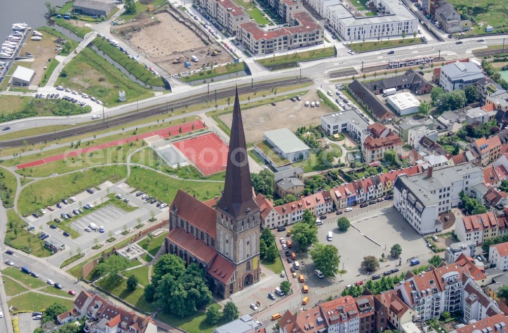 Rostock from above - Church building Petrikirche in Rostock in the state Mecklenburg - Western Pomerania, Germany