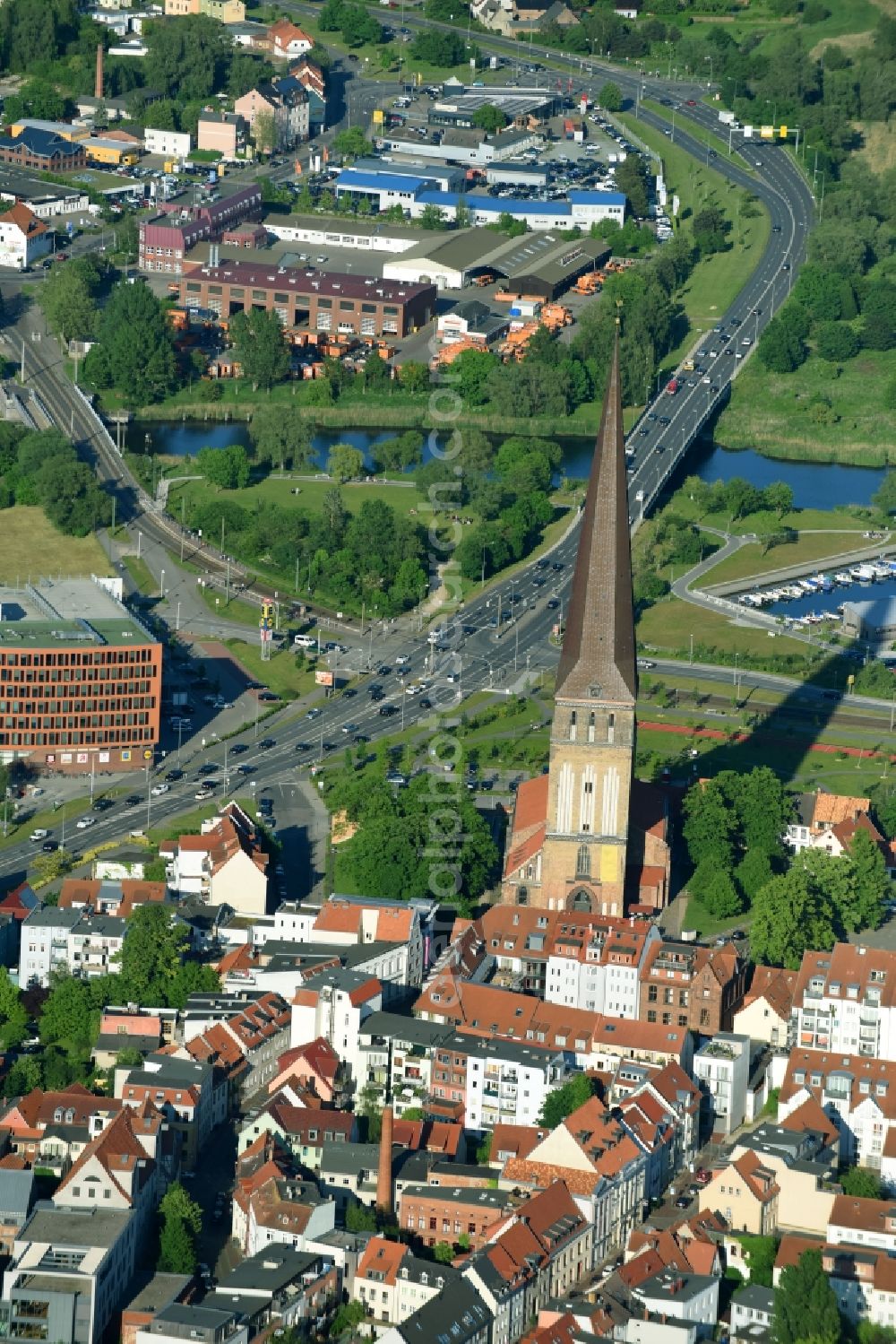 Rostock from above - Church building Petri church in Rostock in the state Mecklenburg - Western Pomerania, Germany