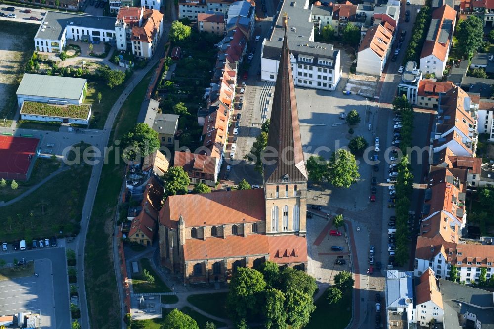 Aerial image Rostock - Church building Petrikirche in Rostock in the state Mecklenburg - Western Pomerania, Germany