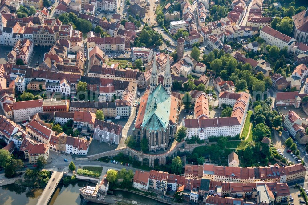 Aerial image Görlitz - Church building Pfarkirche St. Peter and Paul in Goerlitz in the state Saxony, Germany