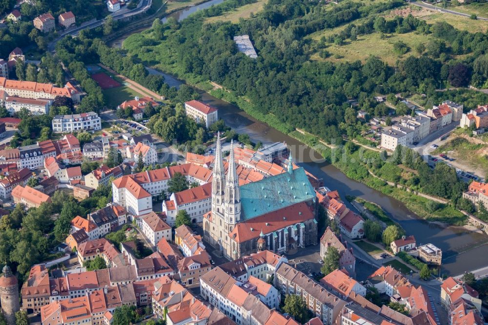 Aerial photograph Görlitz - Church building Pfarkirche St. Peter and Paul in Goerlitz in the state Saxony, Germany