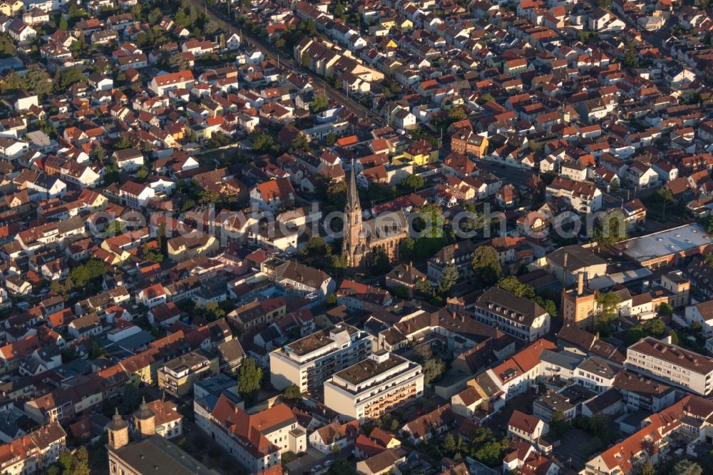 Ludwigshafen am Rhein from above - Church building Pfarrei Maria Himmelfahrt in the district Oggersheim in Ludwigshafen am Rhein in the state Rhineland-Palatinate, Germany