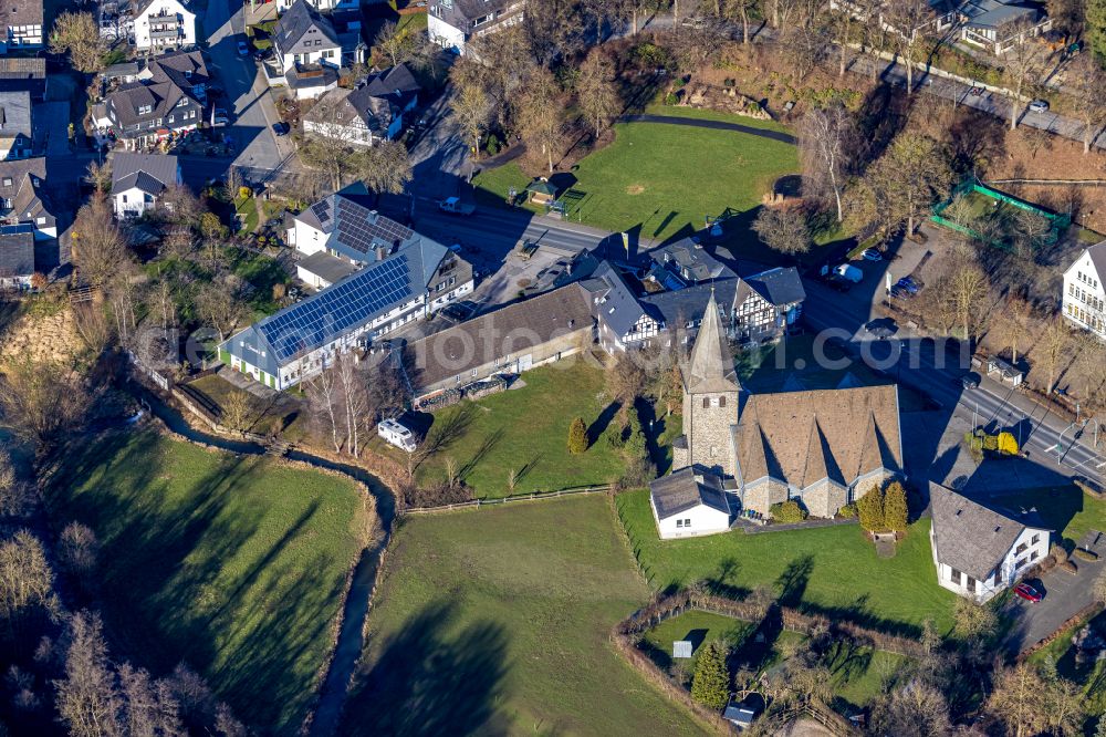 Aerial image Wenholthausen - Church building Pfarrkirche St. Caecilia on street Suedstrasse in Wenholthausen at Sauerland in the state North Rhine-Westphalia, Germany