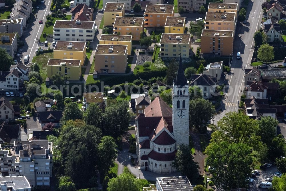 Aerial image Romanshorn - Church building der Pfarrkirche St. Johannes of Taeufer in Romanshorn in the canton Thurgau, Switzerland