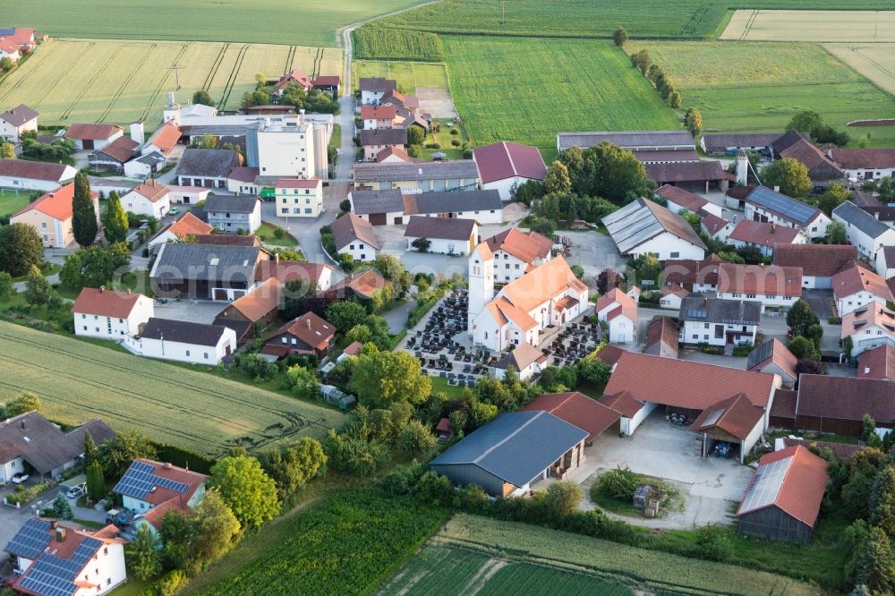 Aerial image Oberpöring - Church building Pfarrkirche St. Martin Oberpoering in Oberpoering in the state Bavaria, Germany