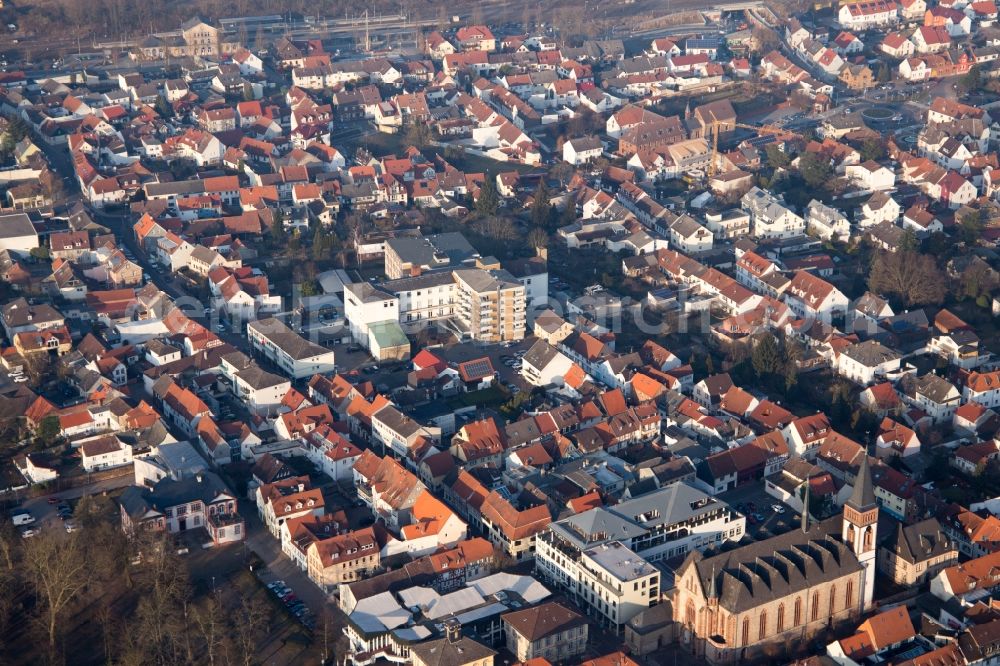 Dieburg from above - Church building of St. Peter and Paul in Old Town- center of downtown in Dieburg in the state Hesse