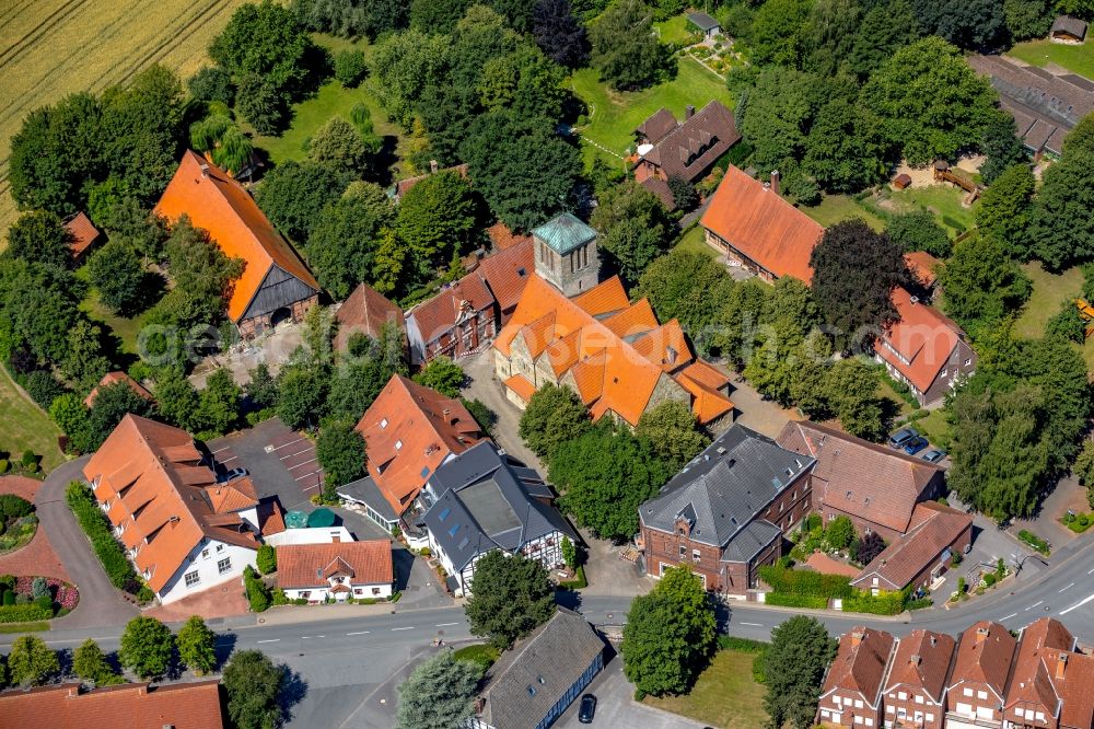 Vellern from above - Church building Sankt Pankratius Kirche in Vellern in the state North Rhine-Westphalia, Germany