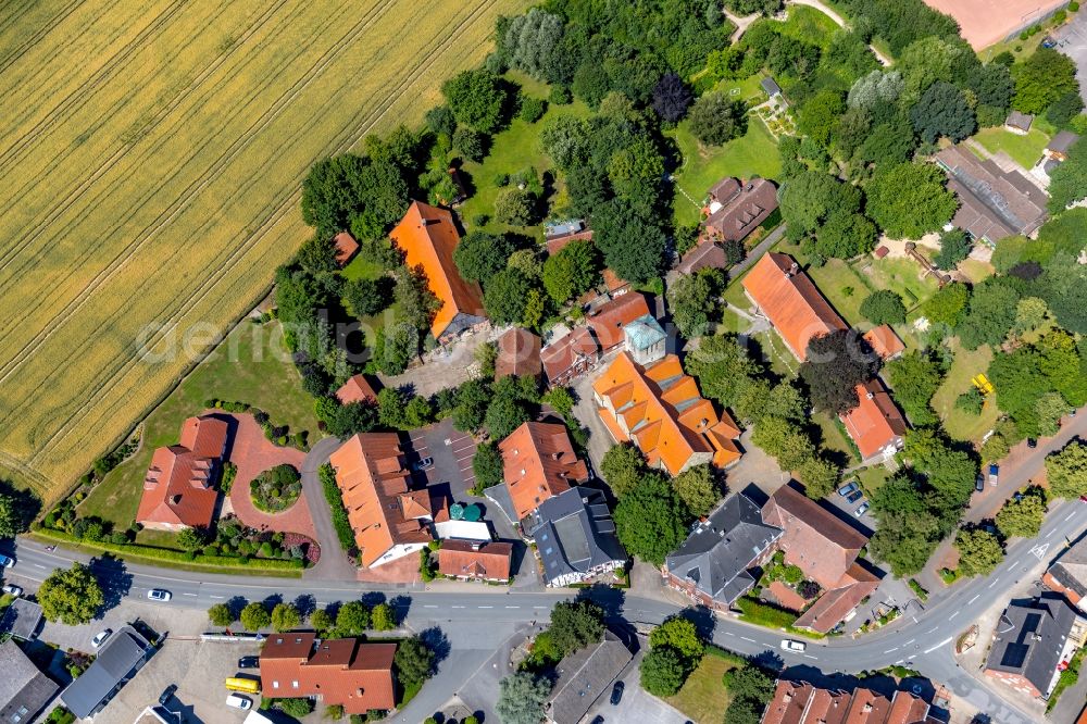 Vellern from above - Church building Sankt Pankratius Kirche in Vellern in the state North Rhine-Westphalia, Germany