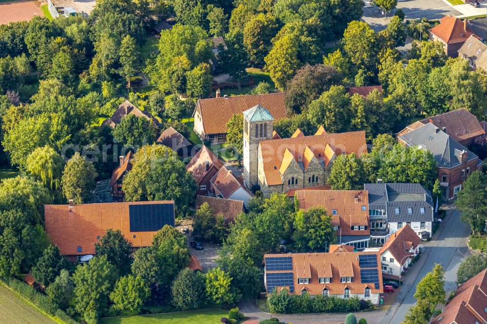 Aerial image Vellern - Church building Sankt Pankratius Kirche in Vellern in the state North Rhine-Westphalia, Germany