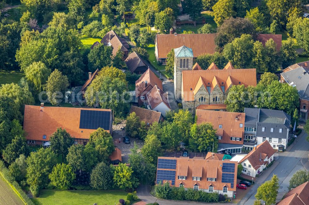 Vellern from above - Church building Sankt Pankratius Kirche in Vellern in the state North Rhine-Westphalia, Germany