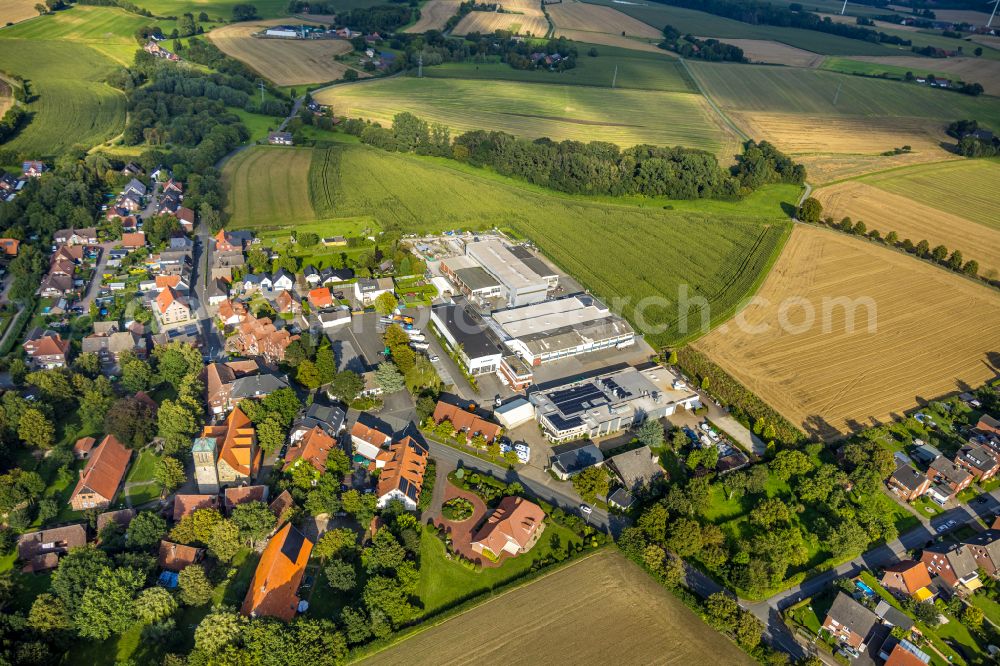 Vellern from above - Church building Sankt Pankratius Kirche in Vellern in the state North Rhine-Westphalia, Germany