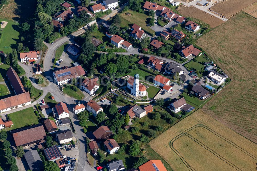 Hohenthann from above - Church building of St. Stephanus in the village of in the district Weihenstephan in Hohenthann in the state Bavaria, Germany