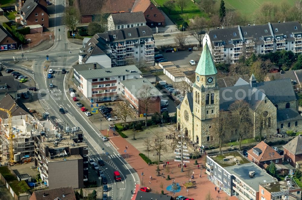 Bottrop from the bird's eye view: Church building Pfarrkirche St.Johannes of Taeufer in the district Kirchhellen in Bottrop in the state North Rhine-Westphalia