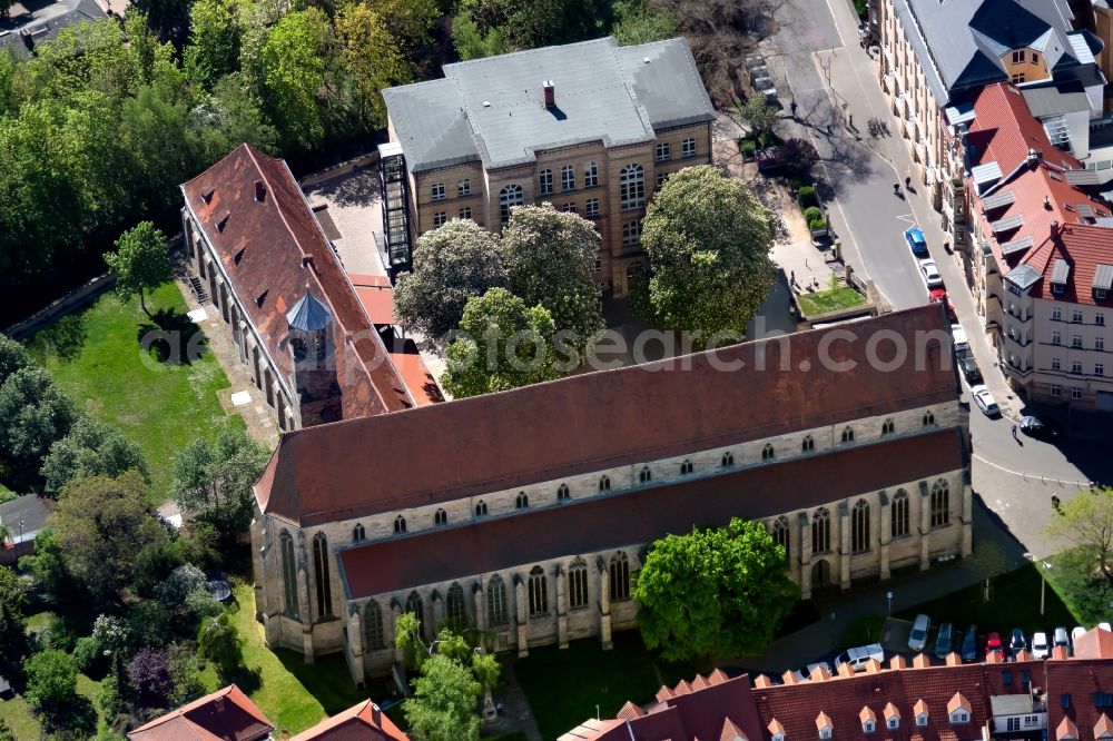 Erfurt from above - Church building of Predigerkirche on Predigerstrasse in Erfurt in the state Thuringia, Germany