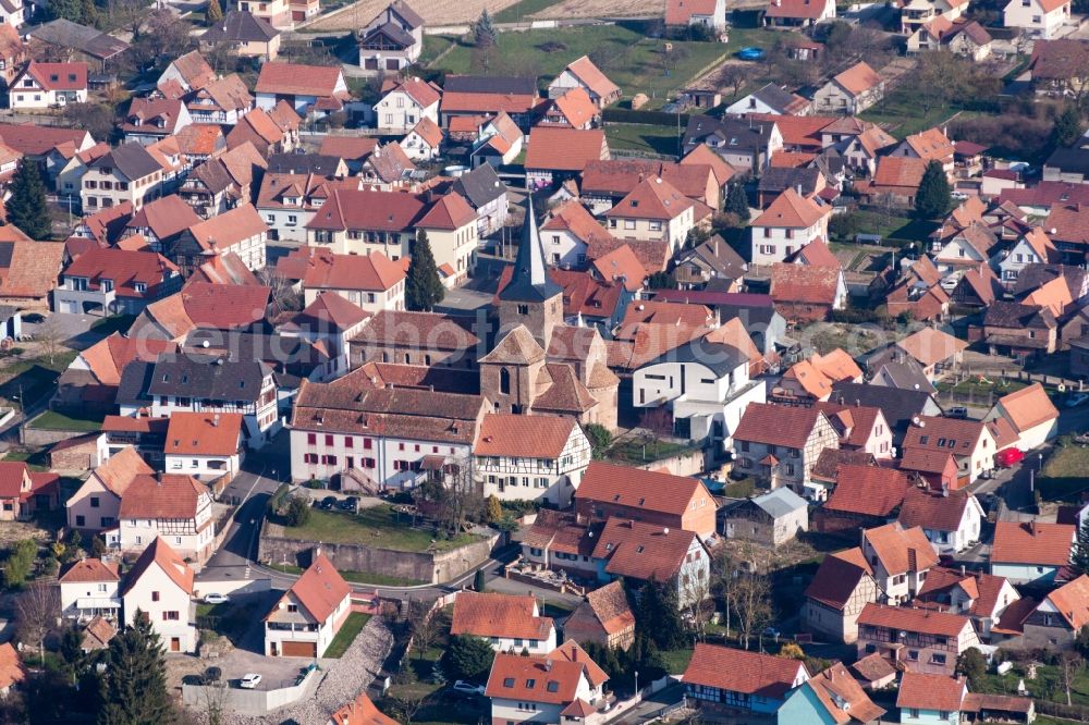 Surbourg from above - Church building in of PresbytA?re Catholique Old Town- center of downtown in Surbourg in Grand Est, France