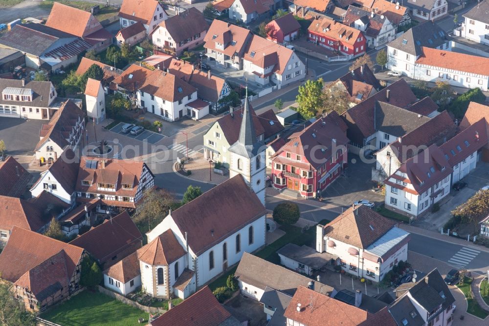 Niederrœdern from above - Church building PresbytA?re Protestant in the village of in NiederrA?dern in Grand Est, France