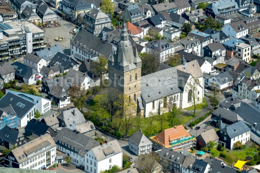 Aerial image Brilon - Church building Probsteikirche Schulstrasse in Brilon in the state North Rhine-Westphalia, Germany